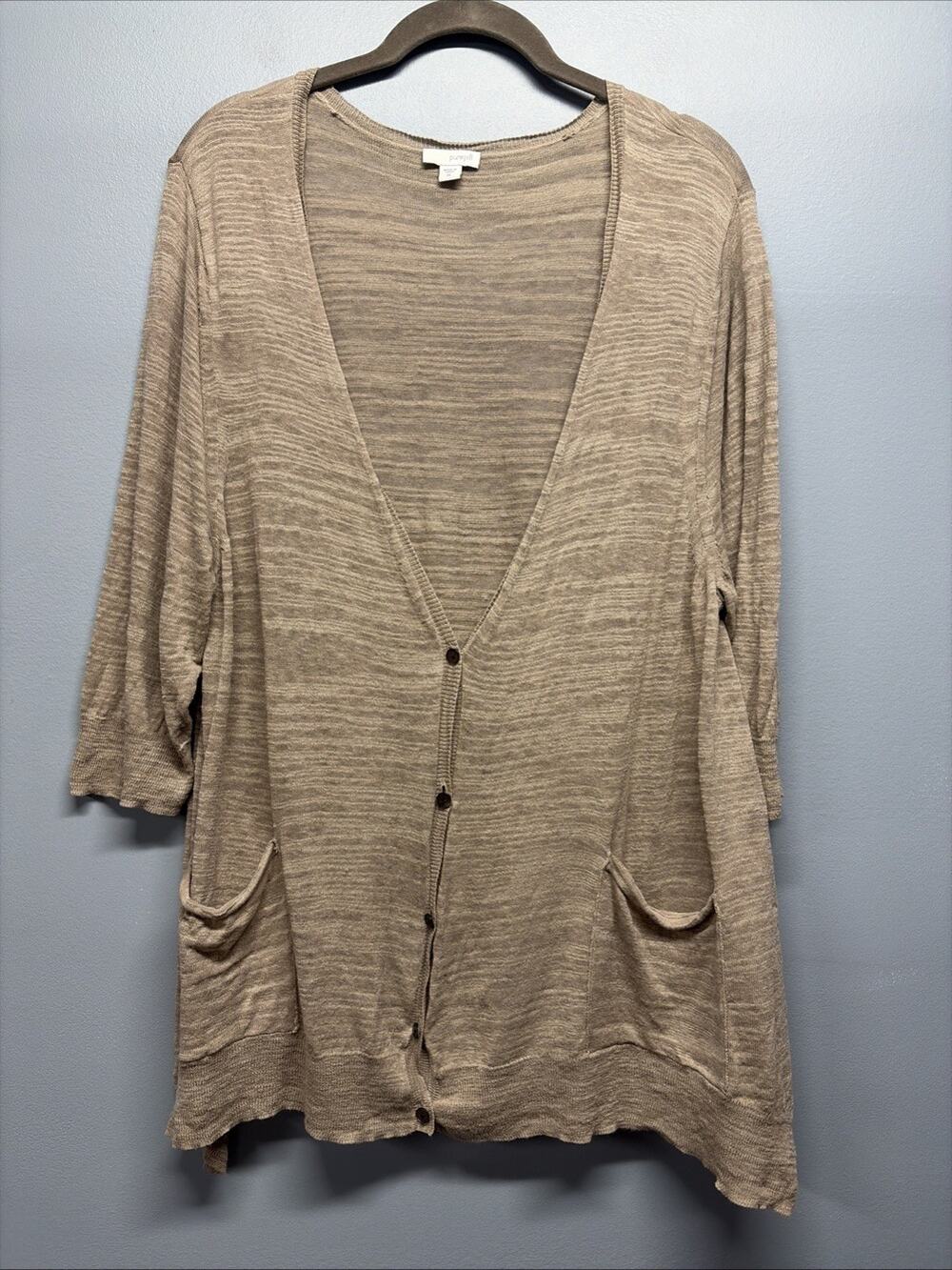 Pure Jill / J. Jill - Cotton Blend Beige Sharkbite Cardigan Sweater - Sz XL